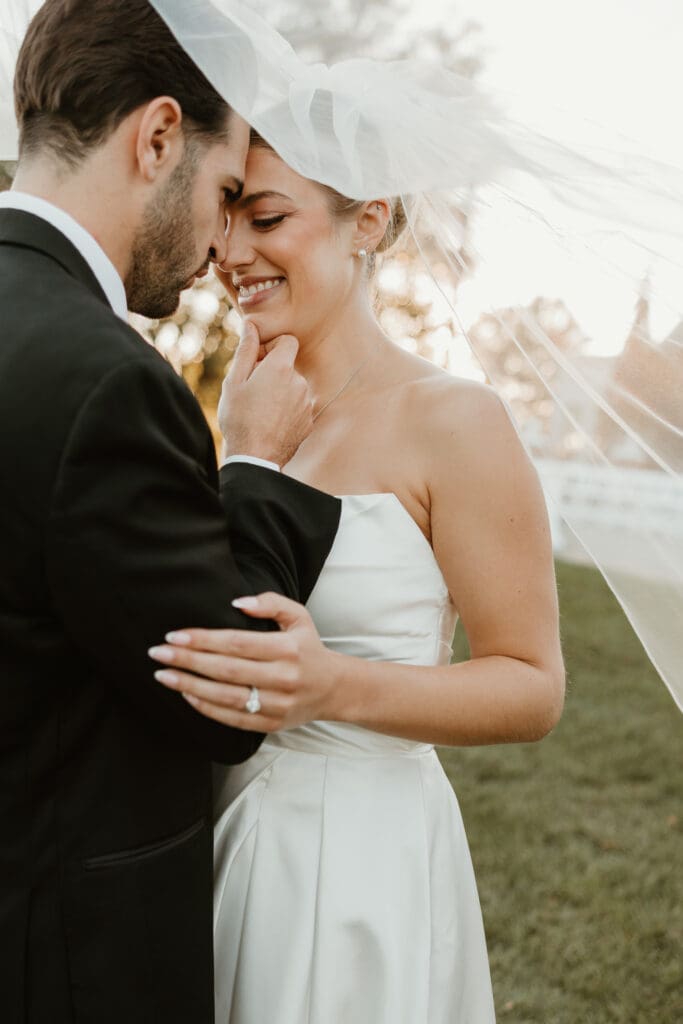 Elegant sunset bride and groom portraits at Brookside Country Club wedding