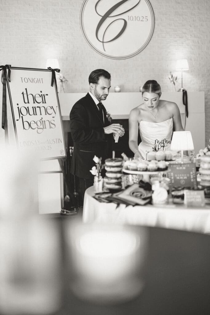 Bride and groom eat desserts at Country Club venue in Lehigh Valley Pa