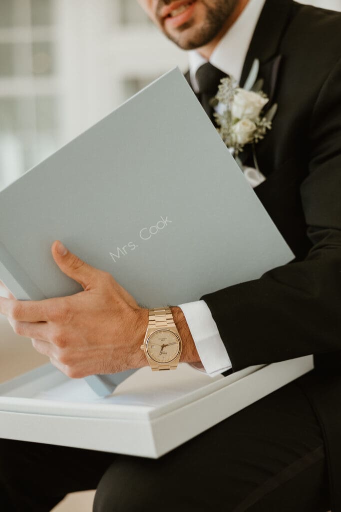 Luxury bridal boudoir gift for groom at Brookside Country Club wedding, Macungie PA