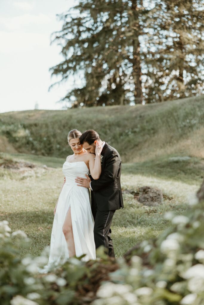 Elegant bride and groom wedding portraits at Brookside Country Club in PA