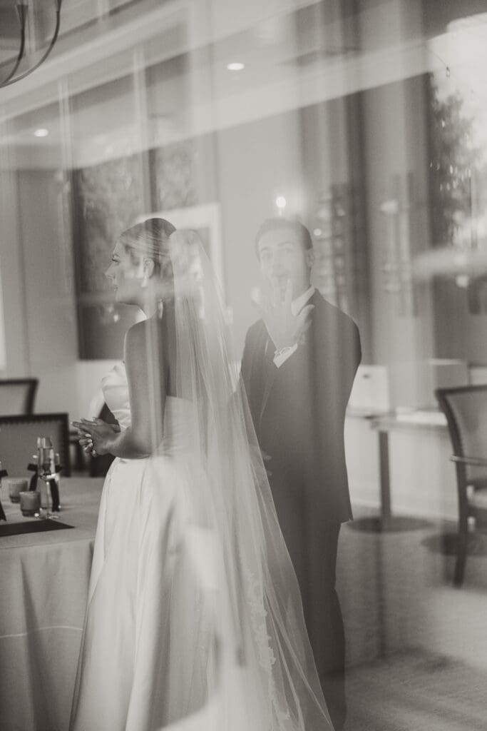 Bride and groom share intimate moment after ceremony at luxury wedding venue in lehigh valley. 