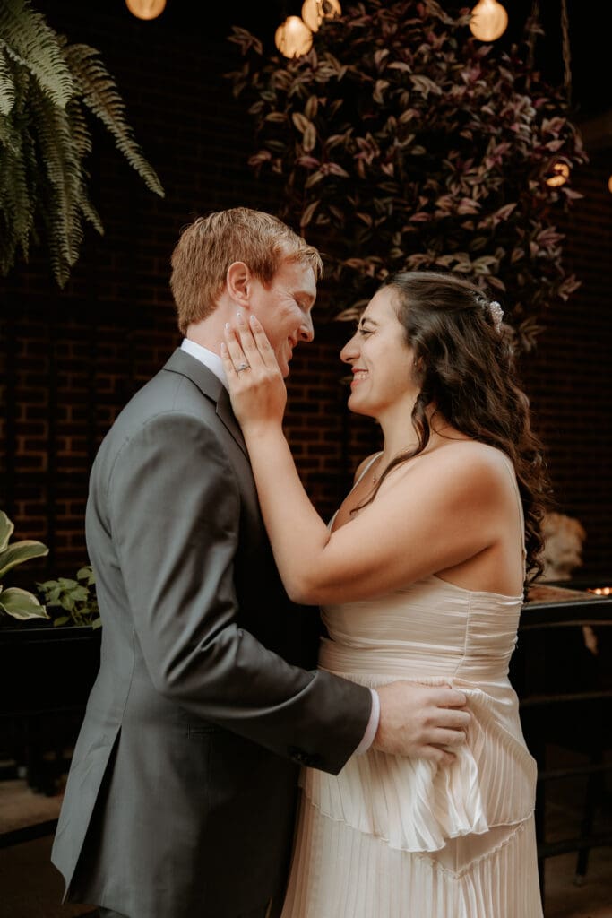 Couple share intimate moment during easton pa engagement session. 